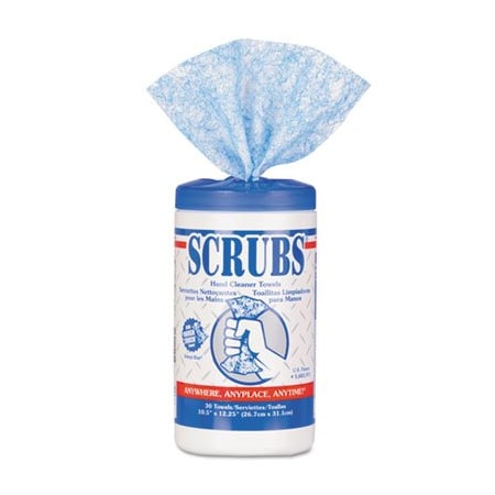 Itw Professional SCRUBS, Hand Cleaner Towels, 10 X 12, Blue/white, 30/canister 42230